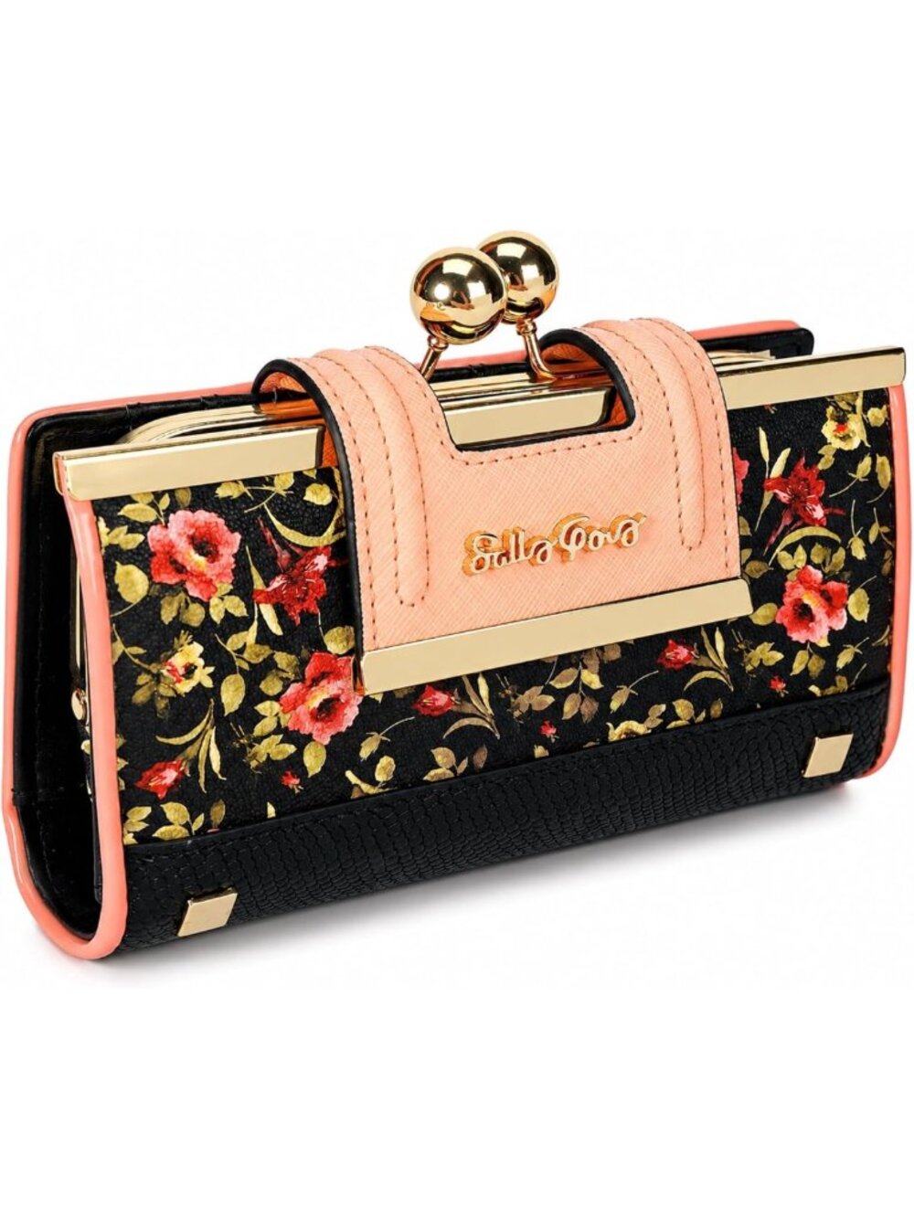 Floral Vintage Kiss-Lock Clutch Wallet for Women with Coin Pocket - Stylish